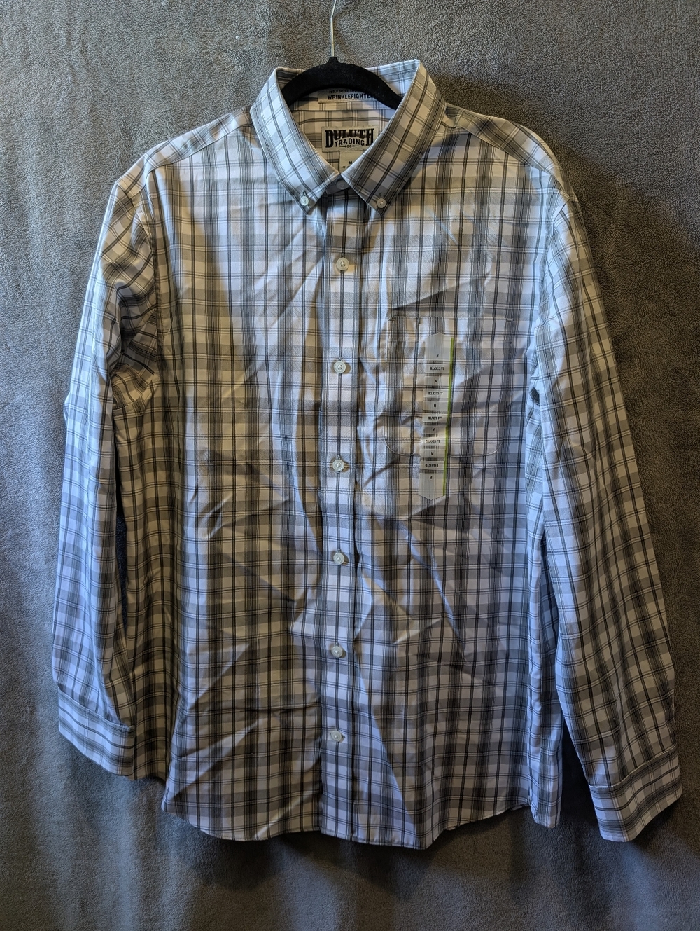 Duluth Trading Co Plaid Button-Down Shirt in White and Gray
